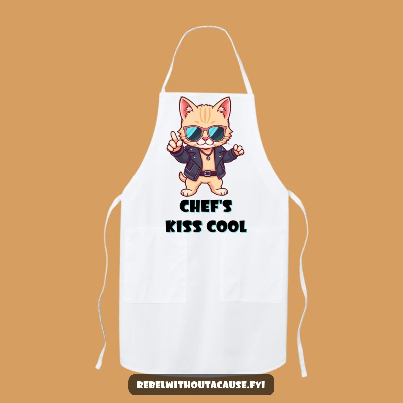 Funny Cool Cat Apron: Sunglasses Chef, Leather Jacket Kitchen Style, Gift