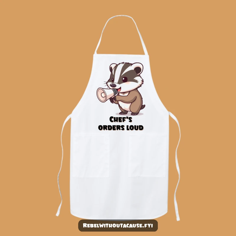 Funny Determined Badger Megaphone Apron: Cook with a Loud Message!