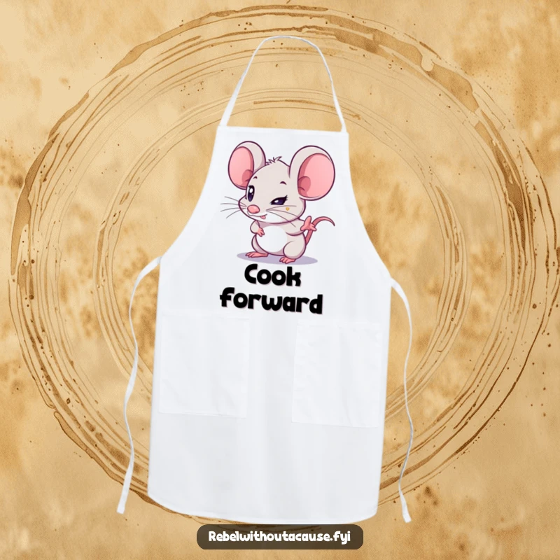 Funny Mouse Apron: A kawaii mouse with a determined glint points forward, a motivational apron for the focused chef.