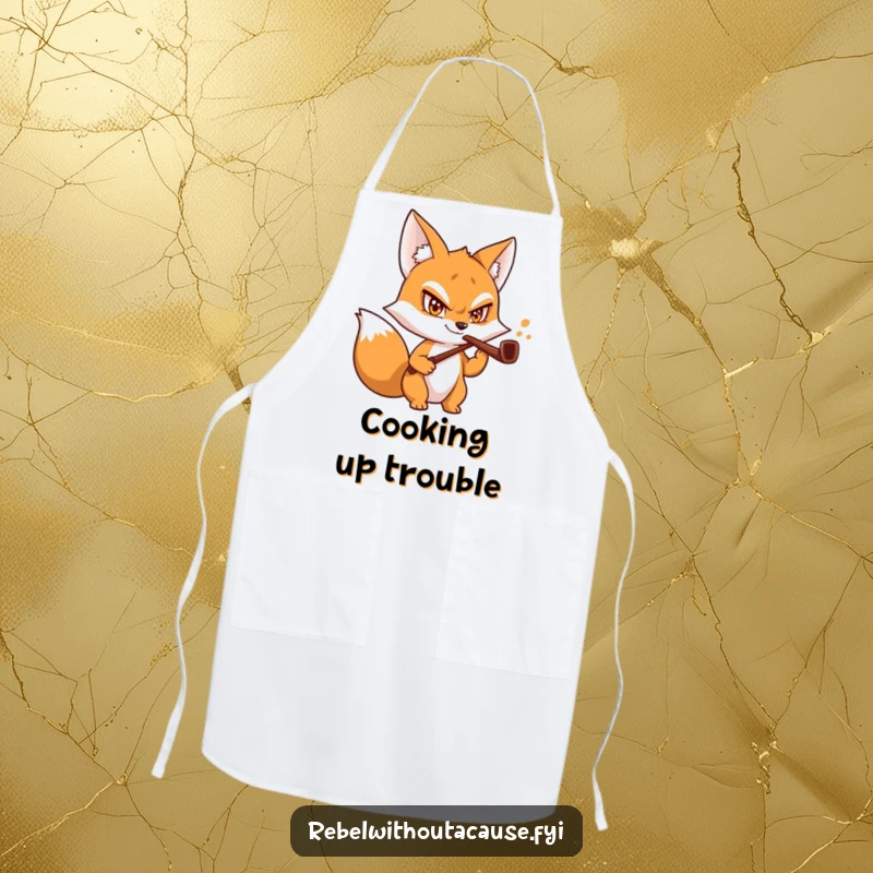 Funny Fox Butler Apron featuring a mischievous fox with a daring grin and a bent pipe, ideal for kitchen humor.
