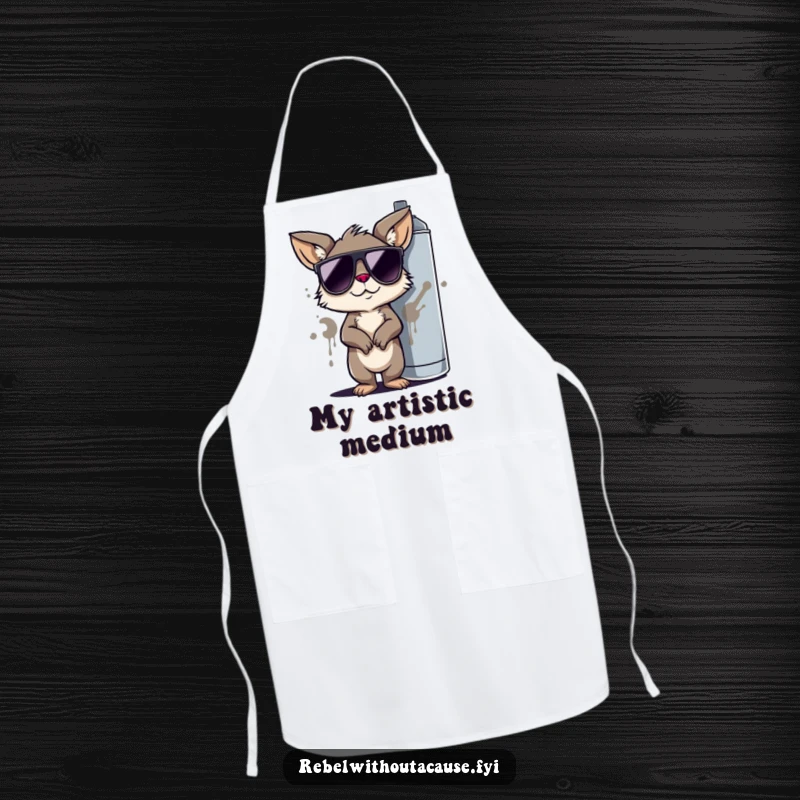 Funny Kitchen Apron: Cool Animal Character in Sunglasses, Leaning on Graffiti Spray Can, Protective and Humorous.