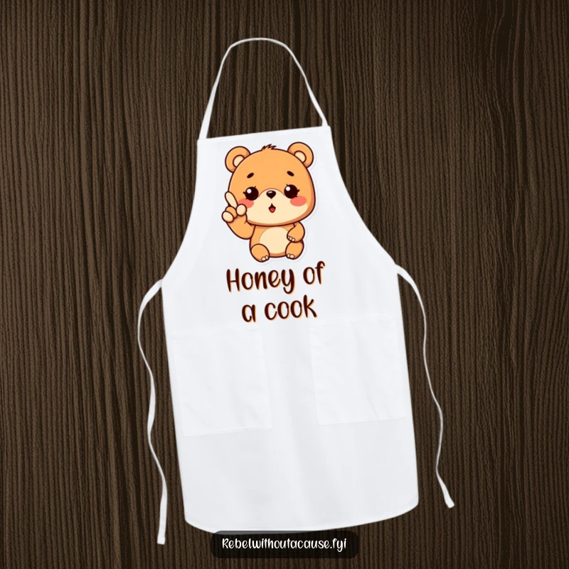 Funny Cool Bear Apron depicting a bear giving a wavy finger gesture and a wink, bringing cool humor to the kitchen.
