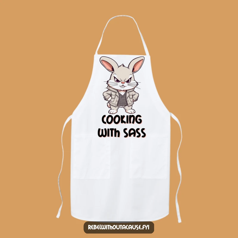 Funny Defiant Bunny Apron: Scowling Chef, Ripped Jacket Style, Kitchen Gift