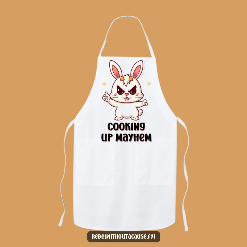 Funny Rebellious Bunny Apron - Devil Horns Chef, Mischief Kitchen, Gift