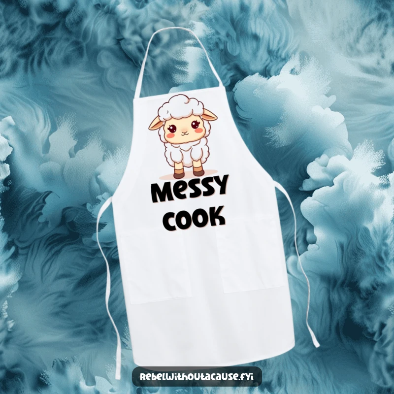 Funny Sheep Apron: A kawaii sheep sporting mismatched socks looks adorably scattered, a humorous apron for the charming cook.