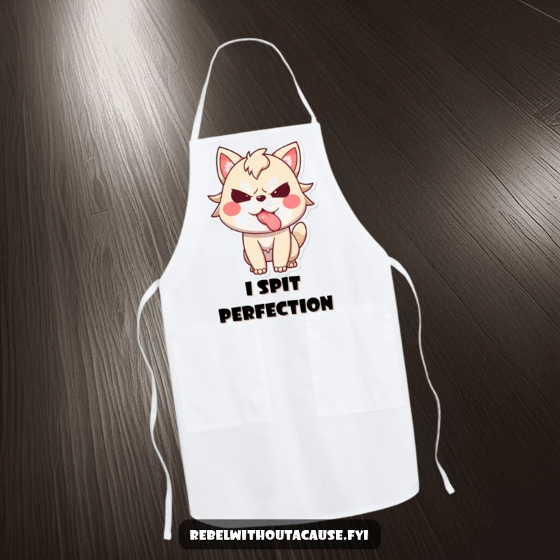 Funny apron with a spirited animal character defiantly sticking its tongue out, perfect for cooking with a sassy and humorous attitude.