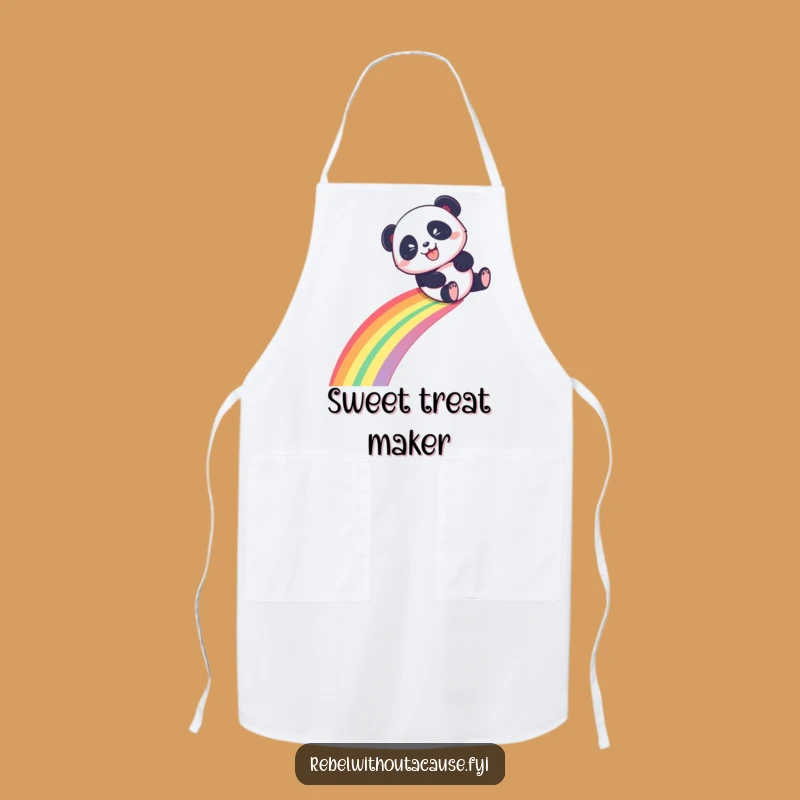 Funny Panda Apron, Playful Chef Wear, Rainbow Slide Design, Charming Funny Gift