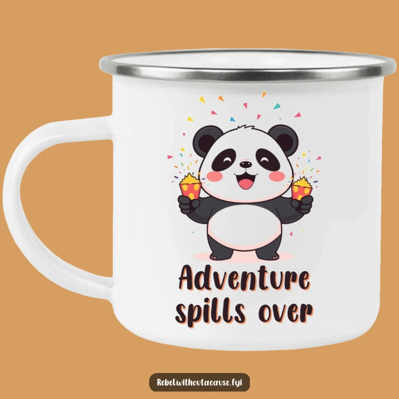 Funny Panda Adventure Mug: Mischievous Panda Juggling Exploding Poppers, Durable Funny Gift for Outdoors