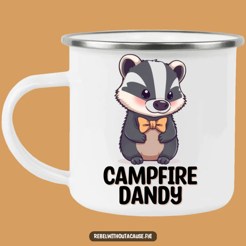 Funny Bold Badger Bowtie Camping Mug: Your Dapper Companion for Outdoor Sips