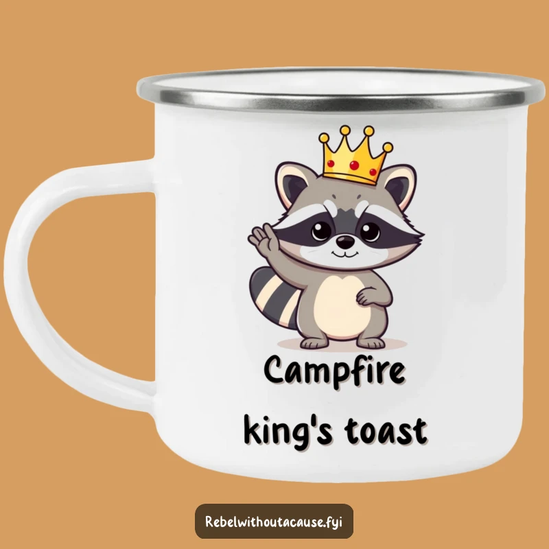 Funny Raccoon King Camping Mug: Durable & Hilarious with Royal Bandit, Outdoor Reign