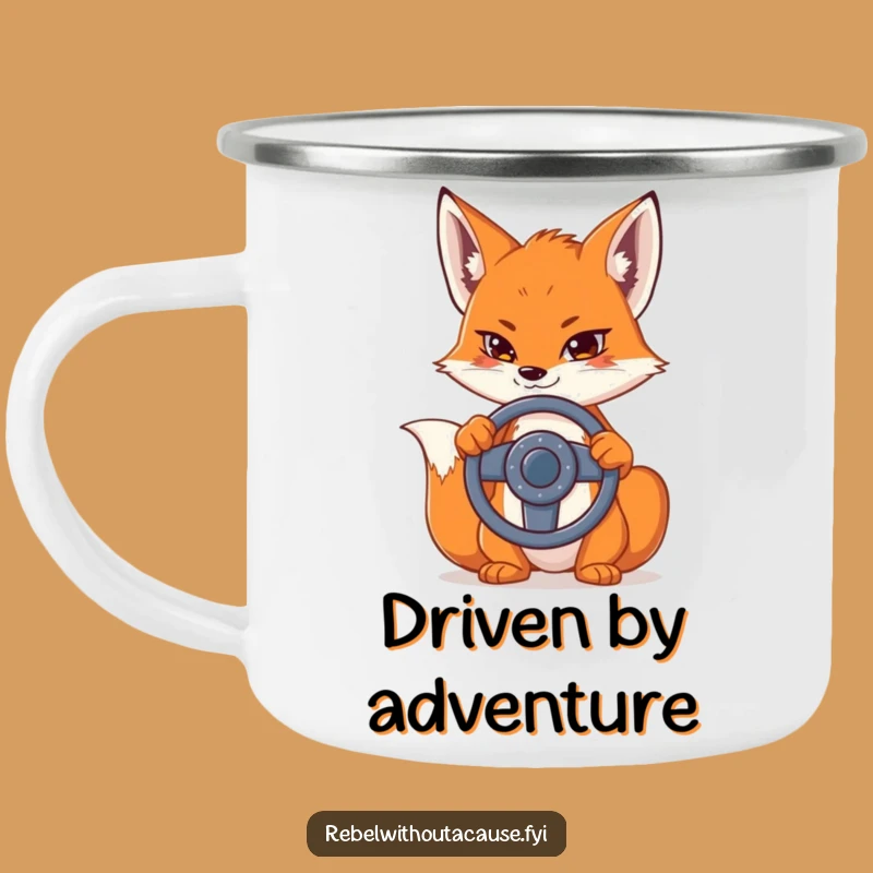 Funny Fox Steering Wheel Camping Mug: Adventure with Sly Humor