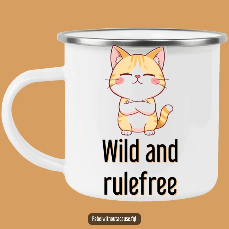 Funny Unimpressed Cat Camping Mug - Rugged Rule Breaker Drinkware - Awesome Funny Gift
