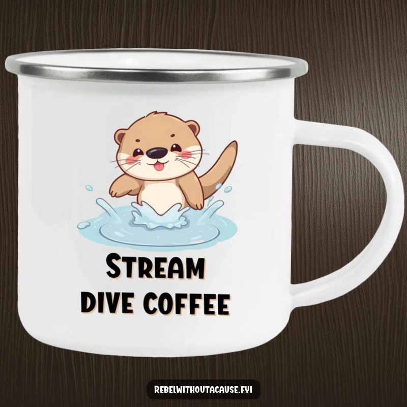 Funny otter dive camping mug featuring a playful otter mid-splash, perfect for outdoor drinks and aquatic humor.