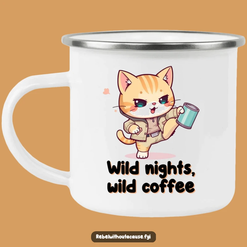 Funny Kawaii Cat Camping Mug: Rebel Kitty Cup, Awesome Funny Gift for Hikers