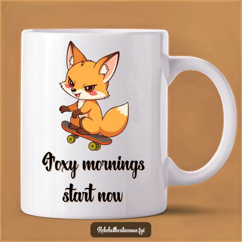 Funny Fox Skateboard Mug: Cheeky Rider, Backwards Fun, Perfect Funny Gift