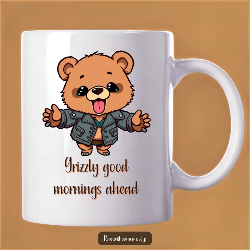 Funny Bear Cub Mug: Brave Leather Jacket Cub Sticking Tongue Out, Perfect Funny Gift
