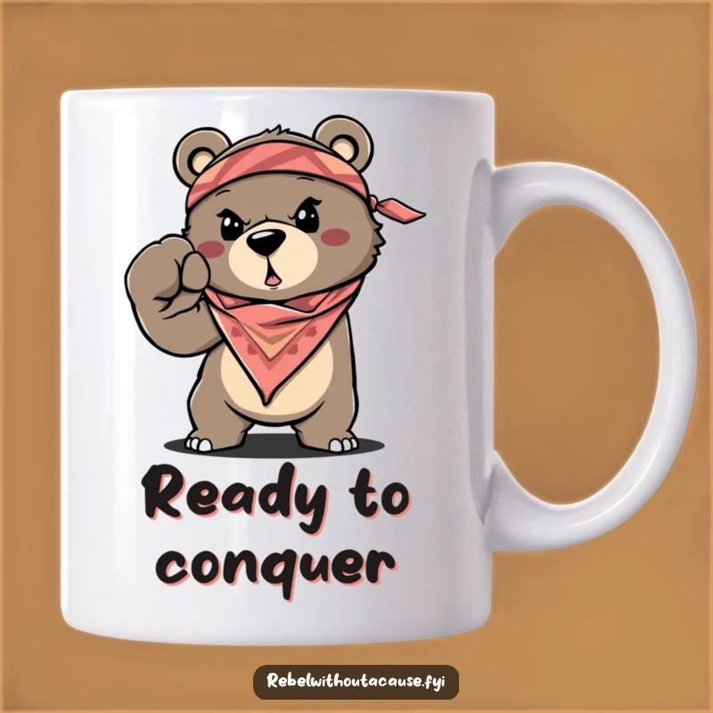 Funny Determination Bear Mug, Bandana Fist Pump, Fearless Fighter Gift, Perfect Funny Gift