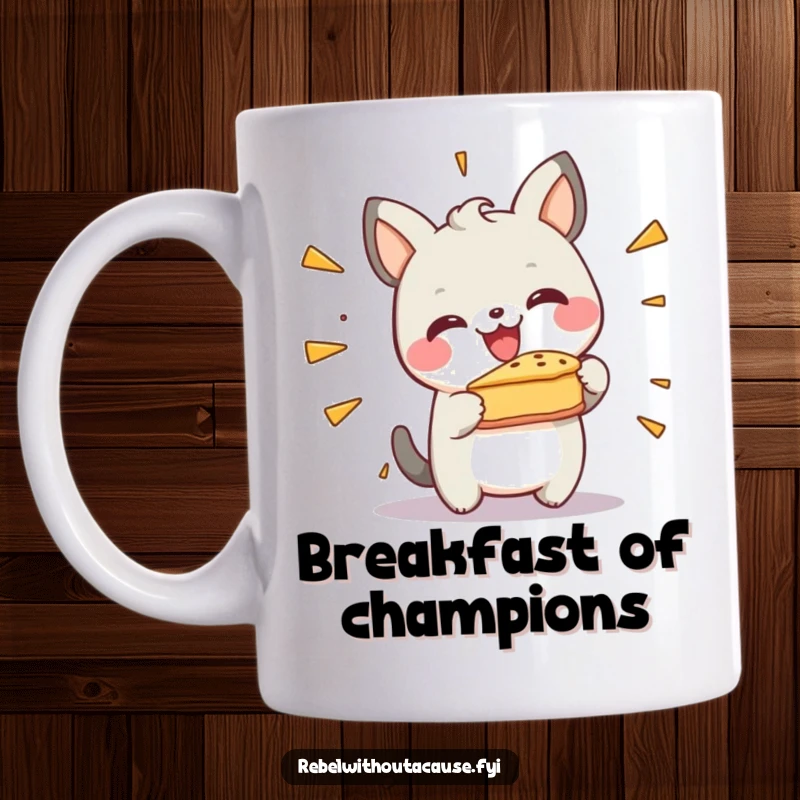 Funny Mug: Happy Animal Character Cheerfully Smashing a Pie Against a Wall, Symbolizing Messy Fun and Joy.