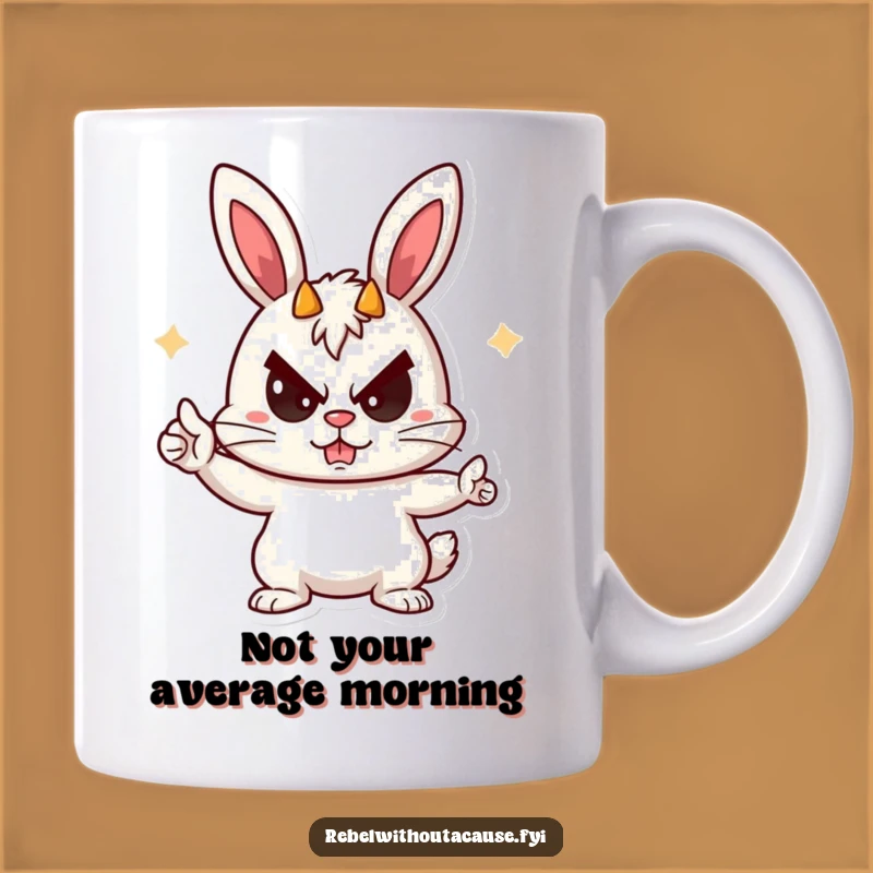 Funny Rebellious Bunny Mug - Devil Horns, Playful Sneer, Gift