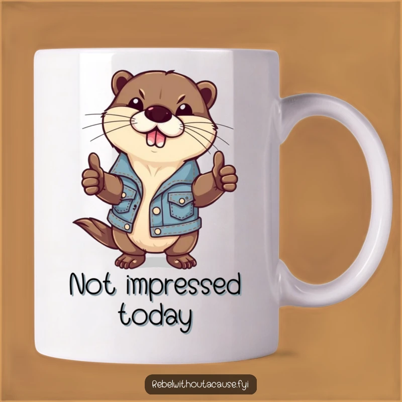 Funny Otter Mug: Defiant Rebel Character with Denim Jacket Gift