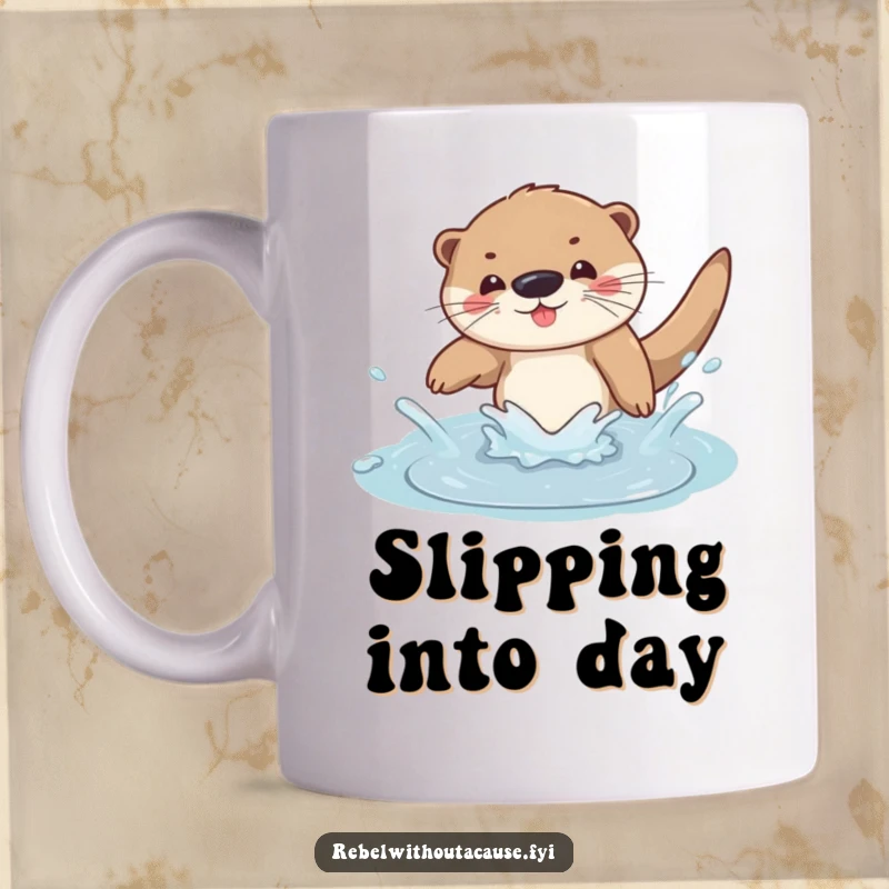 Funny otter dive mug featuring a joyful otter mid-splash, capturing a moment of carefree fun and playful energy.