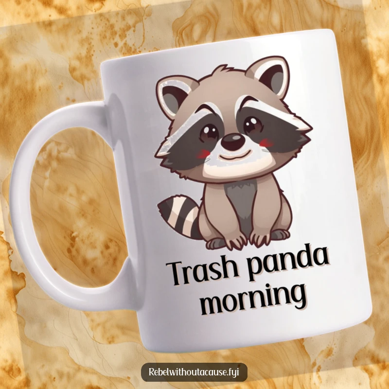 Funny raccoon swagger mug featuring a spunky raccoon with a confident gait and a side-eye glance, radiating attitude and humor.
