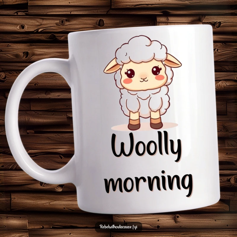 Funny Sheep Mug: A kawaii sheep wearing mismatched socks looks charmingly scattered and a bit confused.