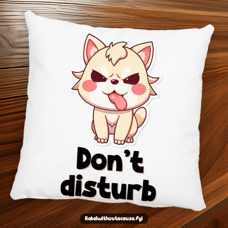 Funny pillow with a spirited animal character defiantly sticking its tongue out, bringing cozy comfort and a sassy humor.