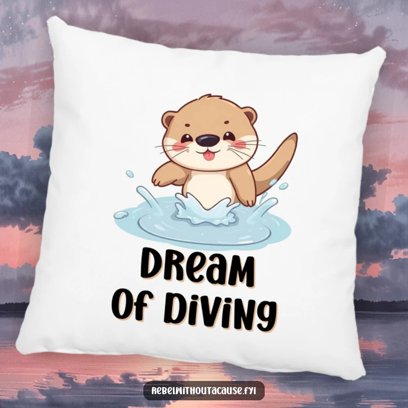 Funny otter dive pillow featuring a playful otter mid-dive, perfect for adding comfort and a splash of aquatic humor.
