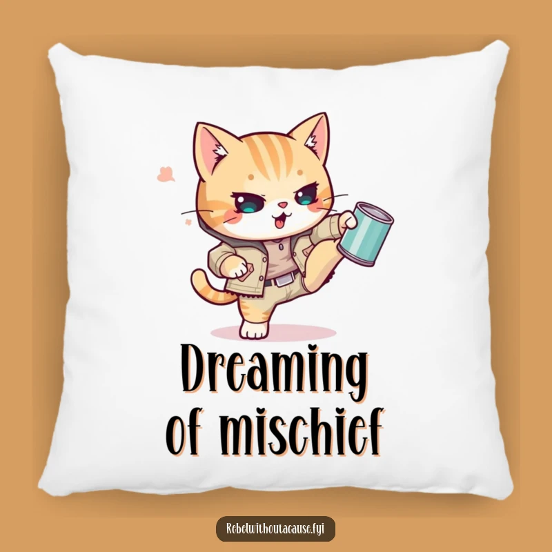 Funny Kawaii Cat Pillow: Rebel Kitty Cushion, Adorable Funny Gift for Cat Fans