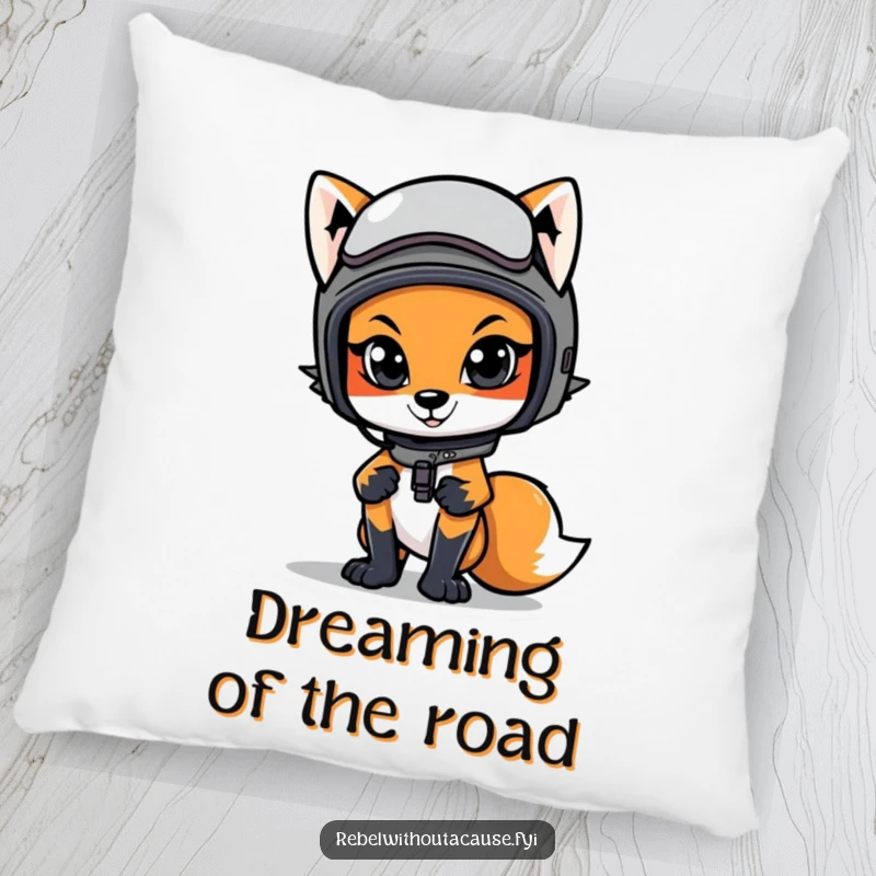 Funny pillow featuring a cool fox in a motorcycle helmet, offering plush comfort with a stylish, adventurous vibe.