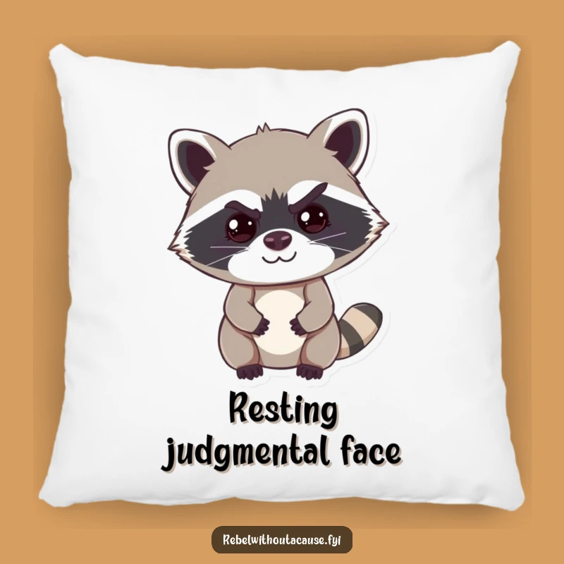 Funny Cheeky Raccoon Pillow: Soft Mischievous Smirk Cushion for Comfy Humor