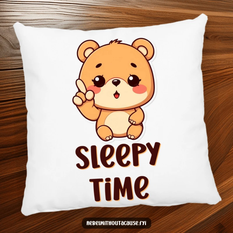 Funny Cool Bear Pillow featuring a bear with a wavy finger gesture and a wink, offering plush comfort and laid-back humor.