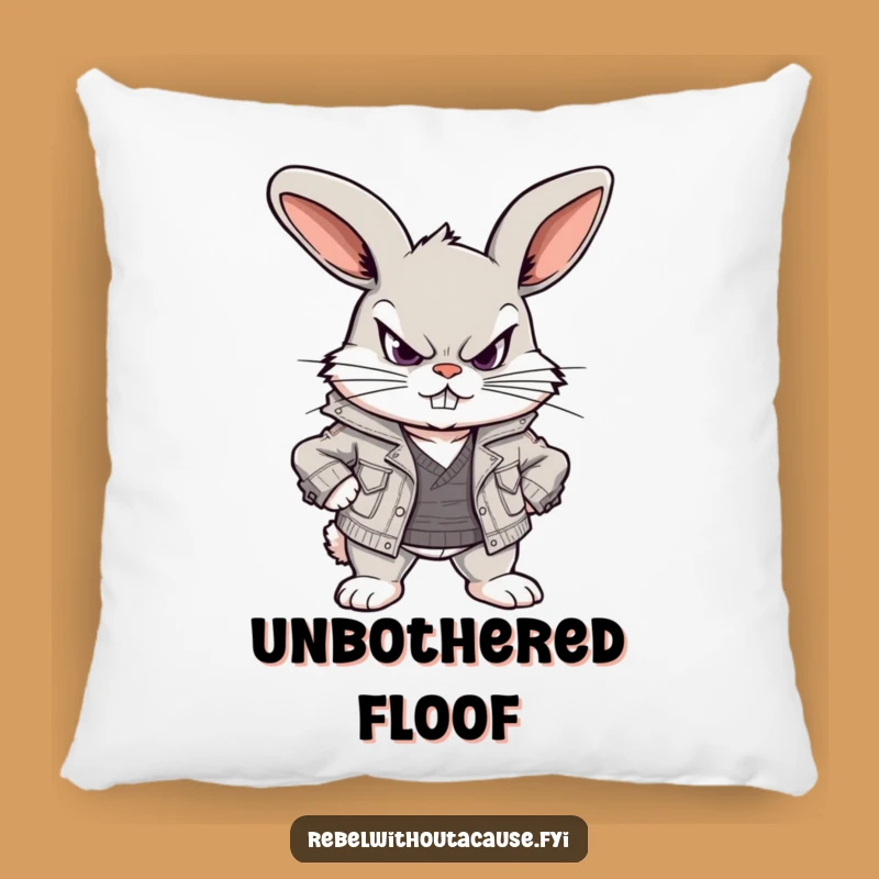 Funny Defiant Bunny Pillow: Cozy Scowl, Ripped Jacket Accent, Comfy Gift