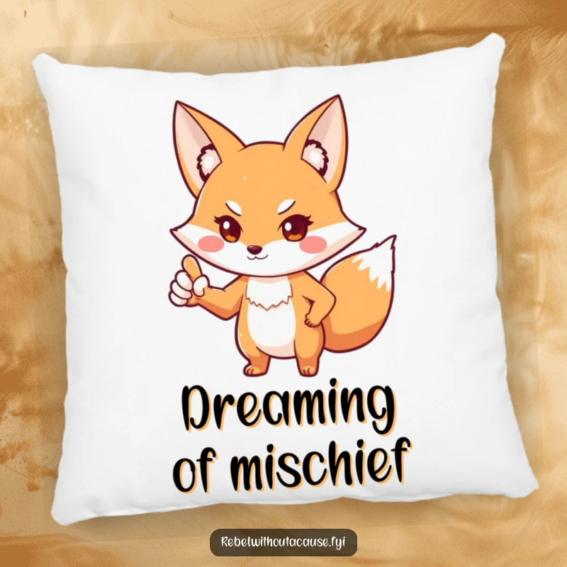 Funny fox pillow featuring a playful fox with a defiant stance, pointing one paw outwards. Adds a humorous and sassy touch to any room.