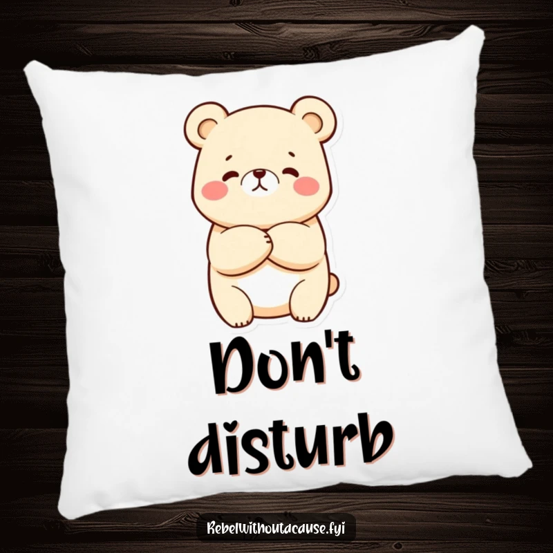 Funny Kawaii Bear Pillow featuring a plush bear with arms crossed and a cheeky, knowing smirk for cozy humor.
