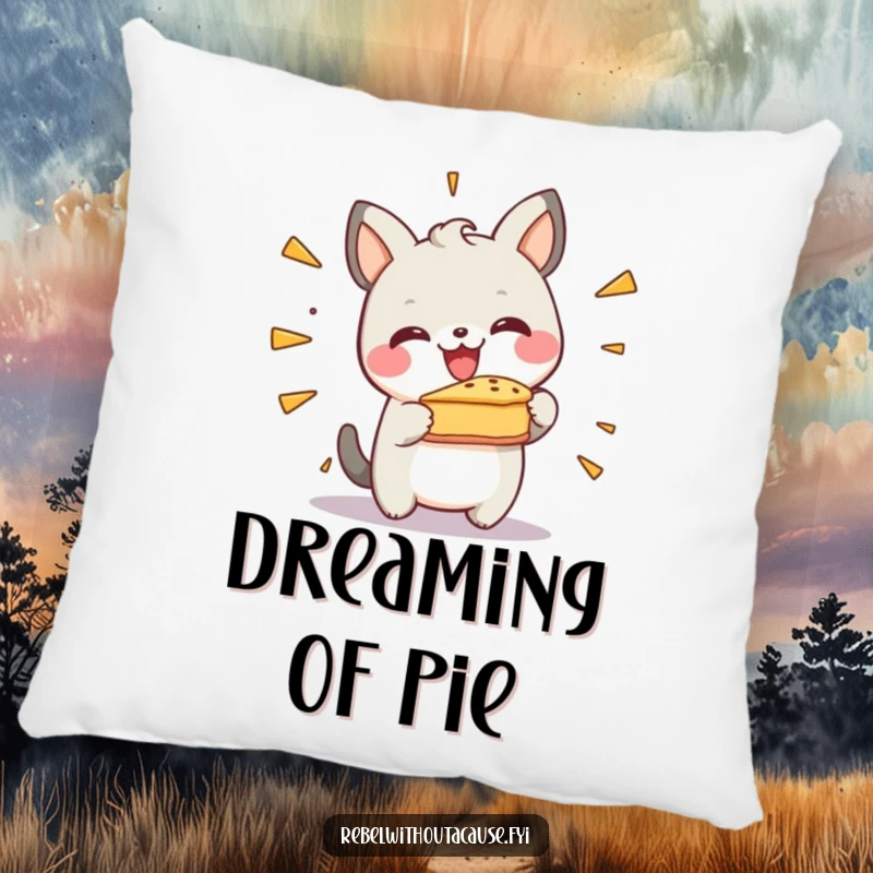 Funny Decorative Pillow: Happy Animal with Cheerful Expression Smashing a Pie, Soft and Humorous Accent.