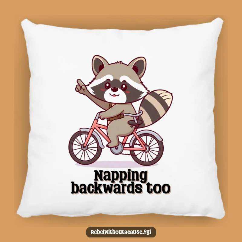 Funny Kawaii Raccoon Pillow - Cheeky Backwards Bicycle Comfort!