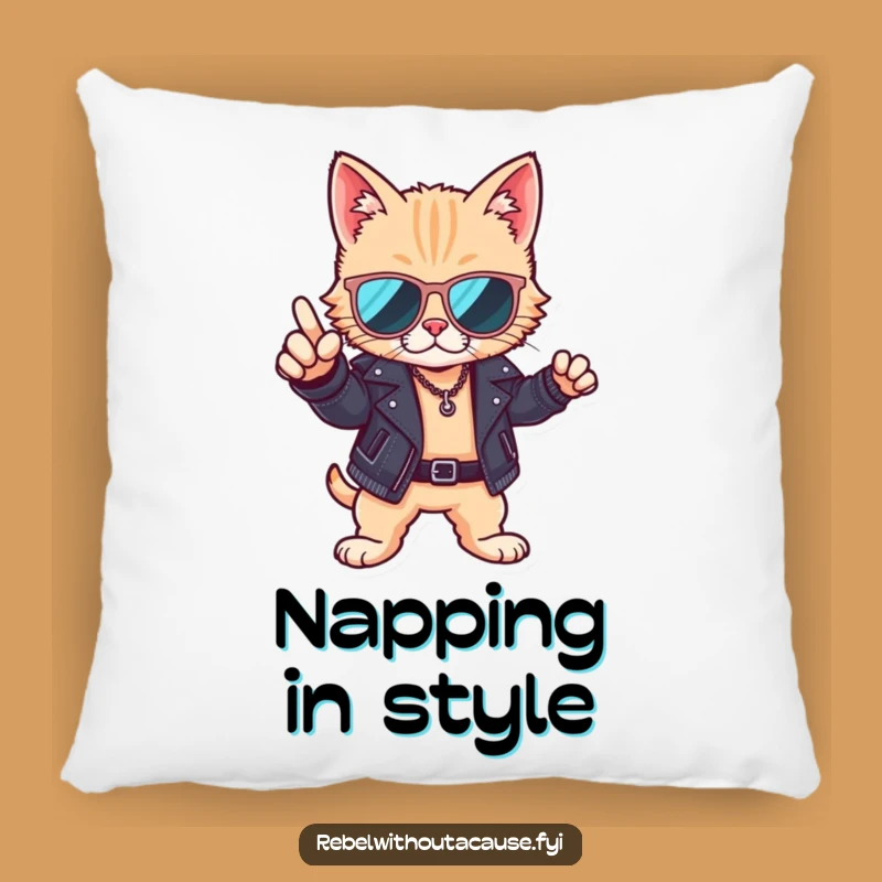 Funny Cool Cat Pillow: Sunglasses & Leather, Chic Home Accent Gift