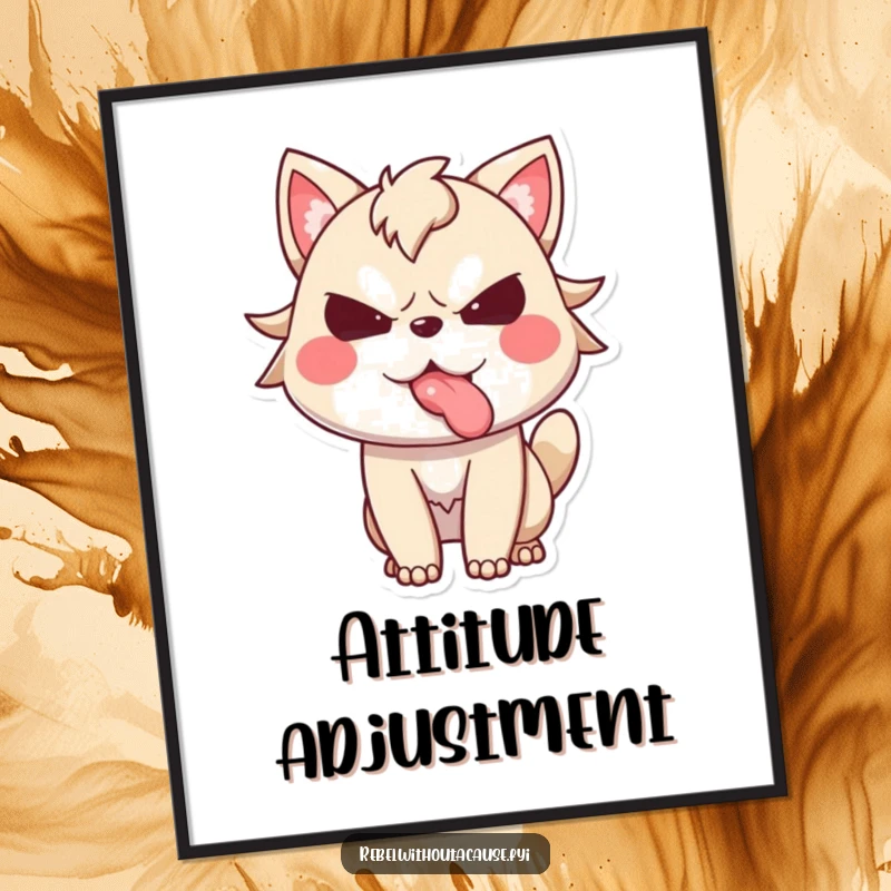 Funny digital art print of a spirited animal character defiantly sticking its tongue out, offering bold, humorous, and sassy wall decor.