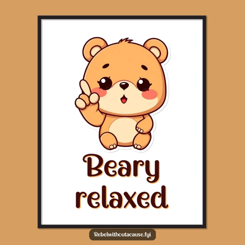 Funny Cool Bear Digital Print: Wavy Fingers Wink Art, Instant Funny Gift Download