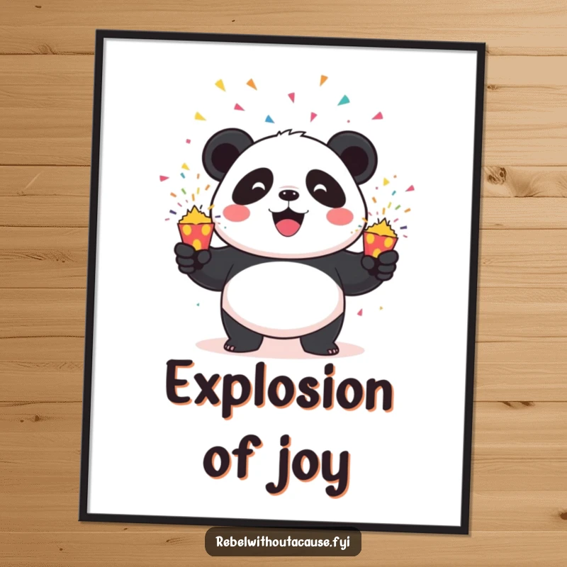 Funny Panda Digital Art Print: Mischievous panda artistically juggling three exploding confetti poppers, a burst of joy and color for any wall.