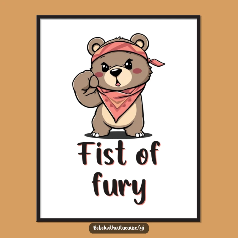 Funny Bear Digital Art, Determined Fist Pump, Bandana Warrior, Instant Funny Gift