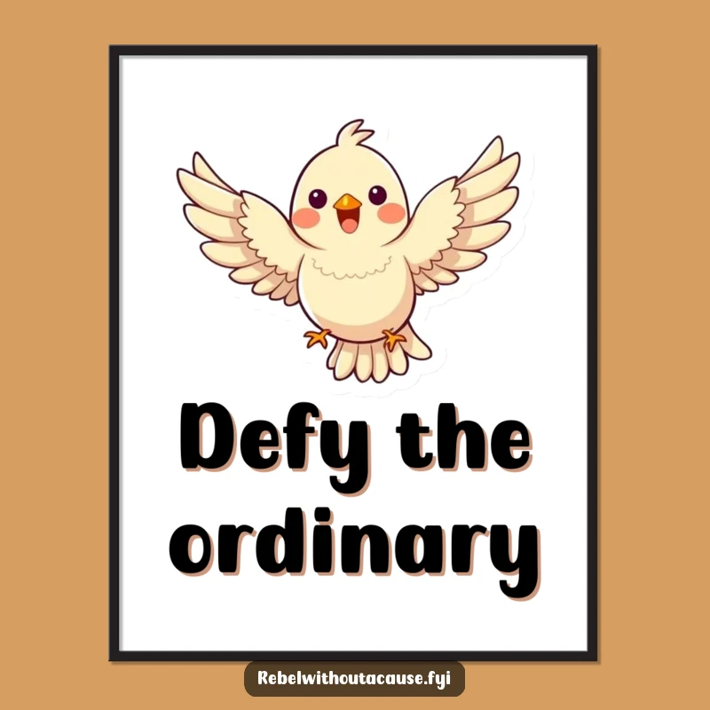 Funny Bird Digital Art, Gravity Defying Flight, Joyful Wings, Instant Funny Gift