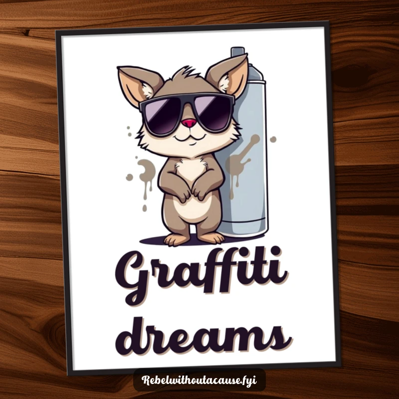 Funny Digital Art Print: Cool Animal Character, Sunglasses, Graffiti Spray Can, Vibrant and Humorous Street Art.