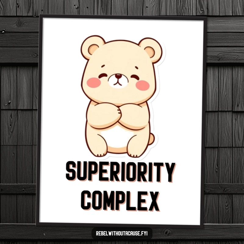 Funny Kawaii Bear Digital Art Print of a sassy bear with arms crossed and a knowing smirk, available for instant download.