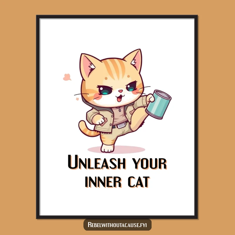Funny Kawaii Cat Digital Print: Punk Kitty Art, Instant Funny Gift Download