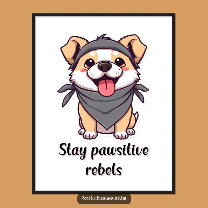 Funny Kawaii Dog Digital Print: Tongue Out Art, Instant Funny Gift Download