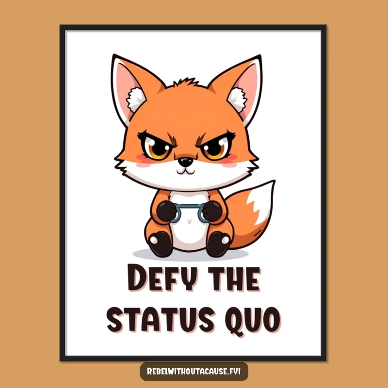 Funny Kawaii Fox Digital Print: Defiant Art, Instant Funny Gift Download