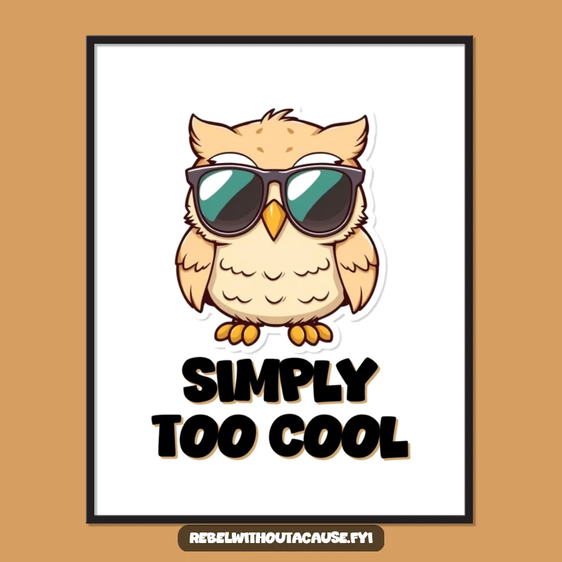 Funny Owl Digital Art: Cool Unimpressed Bird Print, Sarcastic Sunglasses Decor Gift